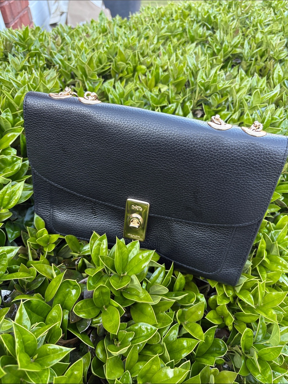 Coach Black Pebble Leather Shoulder Bag with Gold Hardware